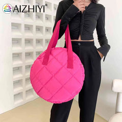 Autumn Winter Shoulder Handbags Cotton Padded Round Top-handle Bag