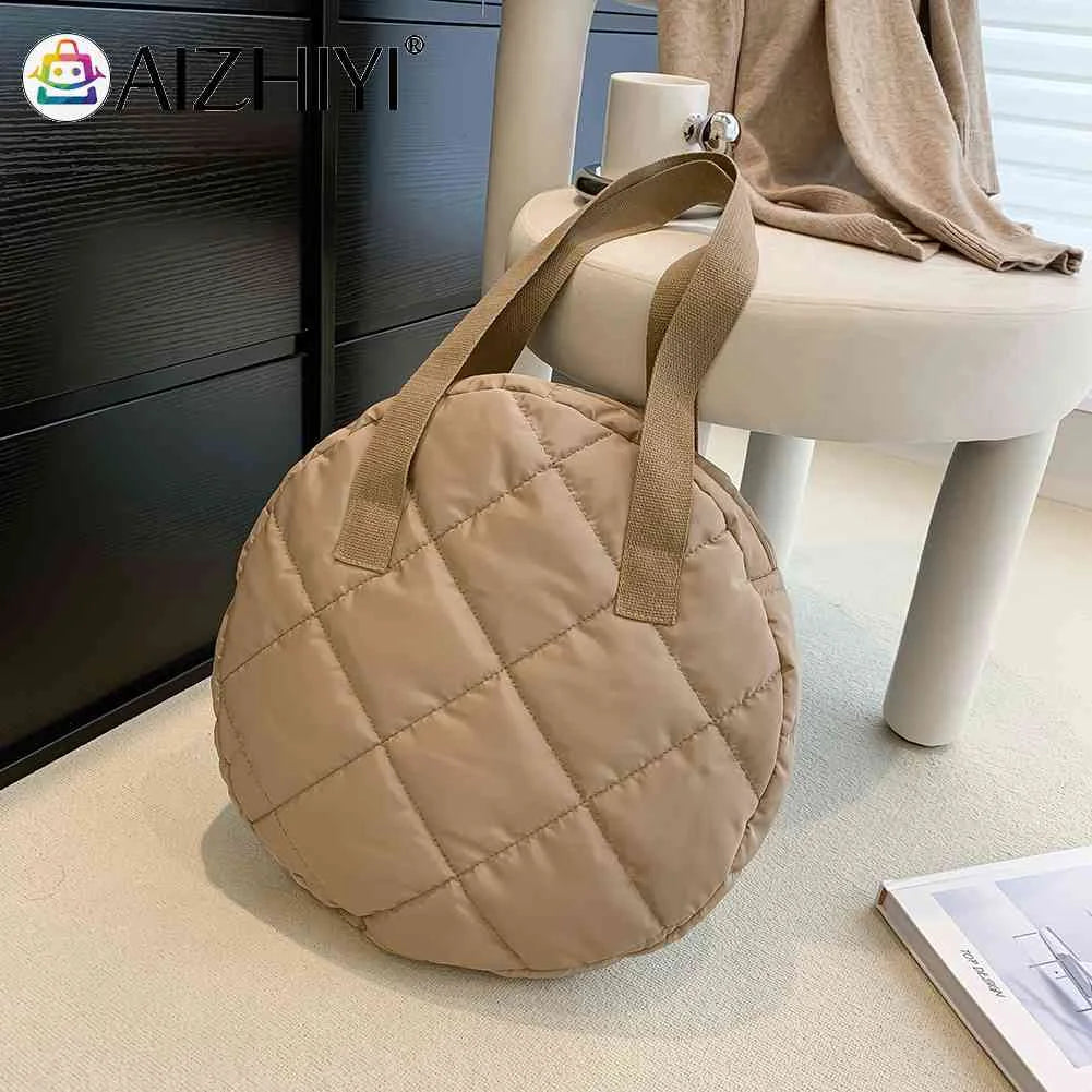 Autumn Winter Shoulder Handbags Cotton Padded Round Top-handle Bag
