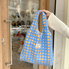 Waffle Plaid Top-handle Bag Casual Tote Shopping Large Street Travel Ladies