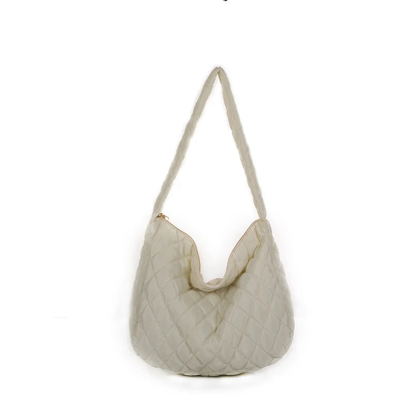 Vintage Diamond Shoulder Armpit Bag Cotton Padded Large Capacity