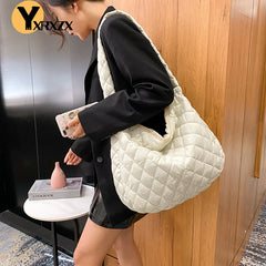 Vintage Diamond Shoulder Armpit Bag Cotton Padded Large Capacity