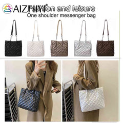 Quilted Cotton Padded Tote Bag Women Handbag Chain Solid Travel Satchel