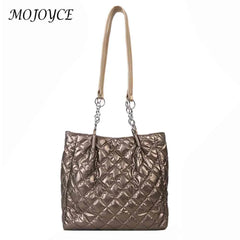 Quilted Cotton Tote Bag Chain Solid Travel Satchel