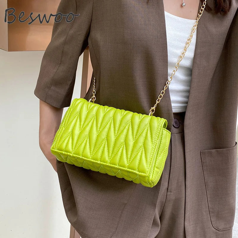 Autumn Women's Lingge Thread Handbag Chain Shoulder Bag