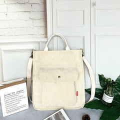 Corduroy Shoulder Tote Bag for Women - Autumn and Winter Girls Student Bookbag