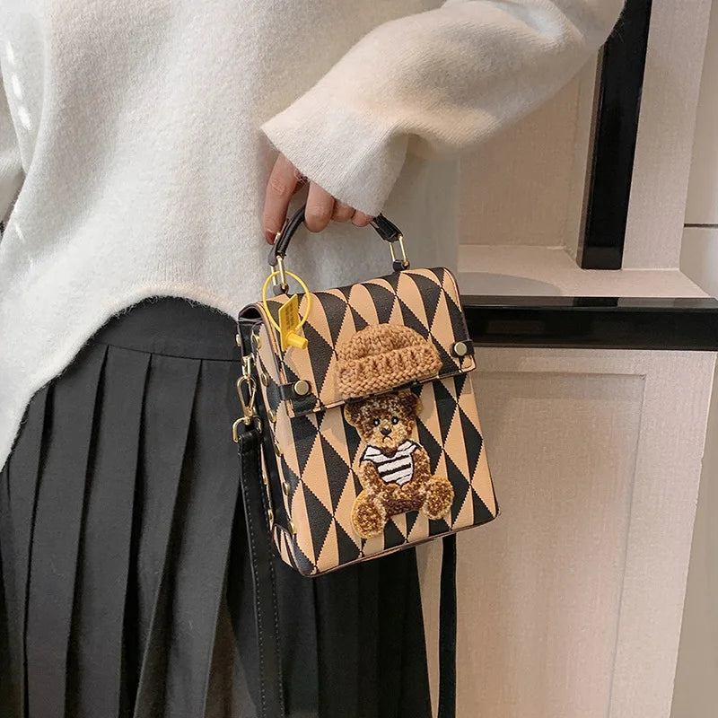 Cartoon Bear Shoulder Bag Autumn Winter Messenger Crossbody Purse Handbag