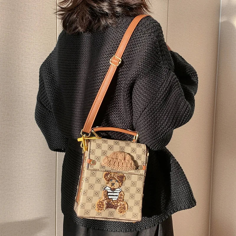 Cartoon Bear Shoulder Bag Autumn Winter Messenger Crossbody Purse Handbag