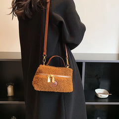 Vintage Small Bag for Women Lamb Hair Bucket Bag
