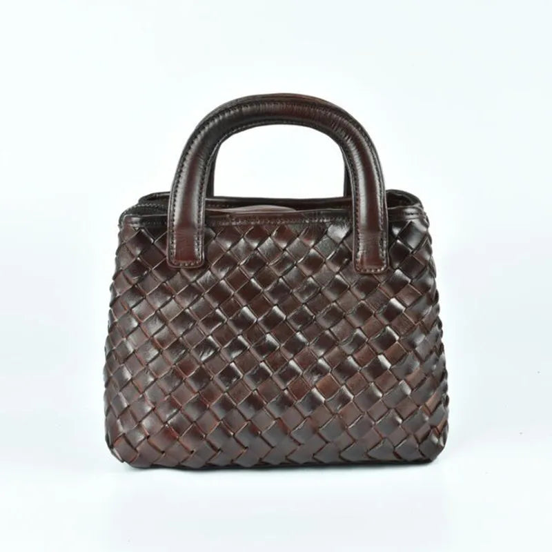 Retro first layer cowhide woven messenger bag for women