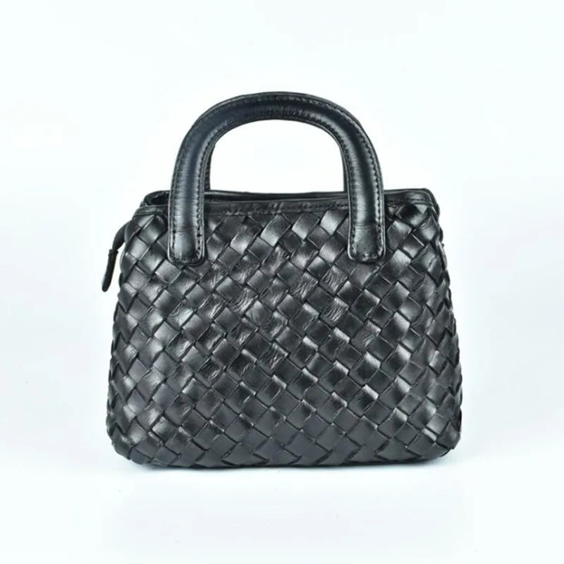 Retro first layer cowhide woven messenger bag for women