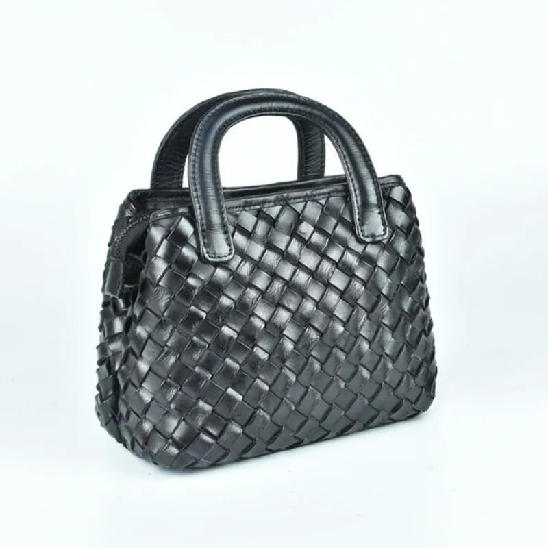 Retro first layer cowhide woven messenger bag for women