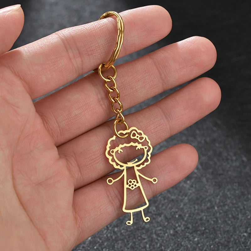 Personalized Kids' Drawing Keychain Stainless Steel Kid's Art Name Keyring