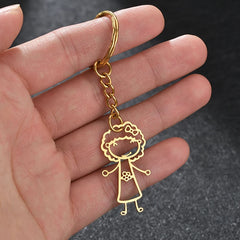 Personalized Kids' Drawing Keychain Stainless Steel Kid's Art Name Keyring