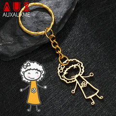 Personalized Kids' Drawing Keychain Stainless Steel Kid's Art Name Keyring