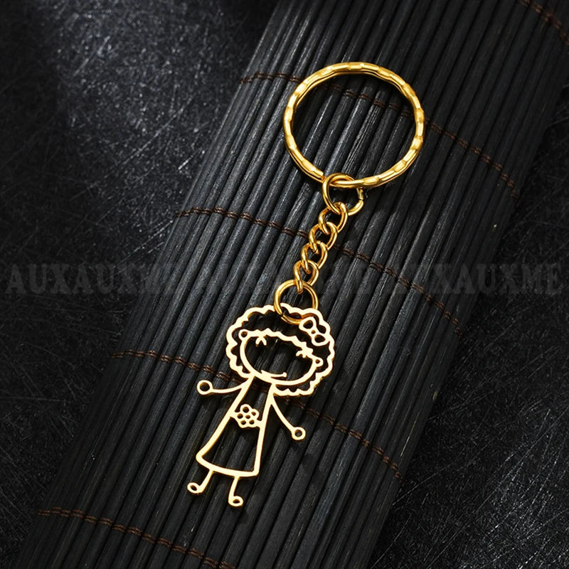 Personalized Kids' Drawing Keychain Stainless Steel Kid's Art Name Keyring