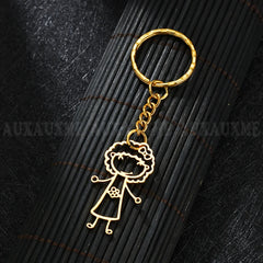 Personalized Kids' Drawing Keychain Stainless Steel Kid's Art Name Keyring