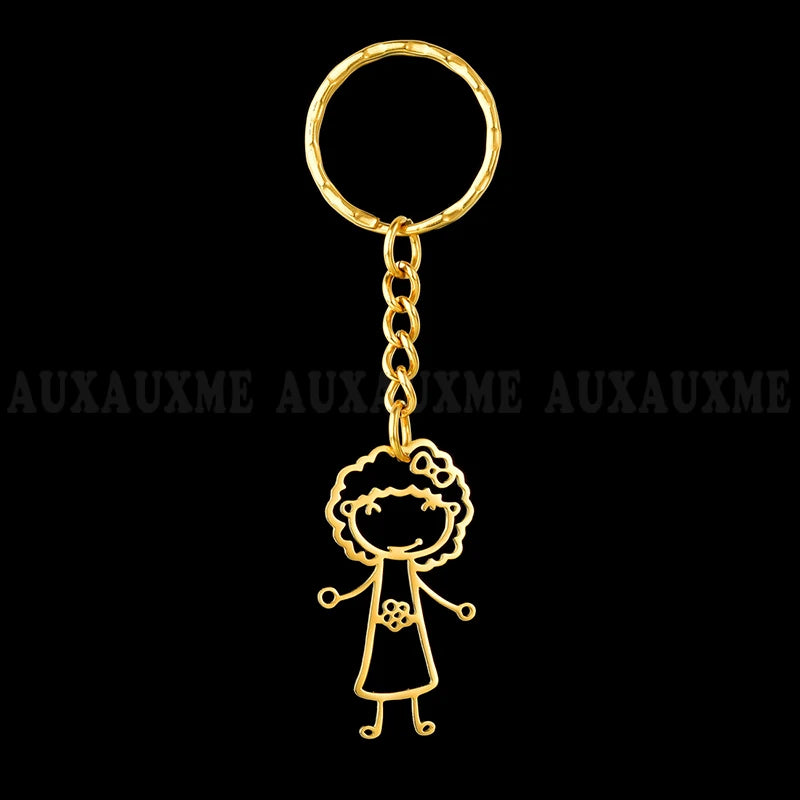 Personalized Kids' Drawing Keychain Stainless Steel Kid's Art Name Keyring