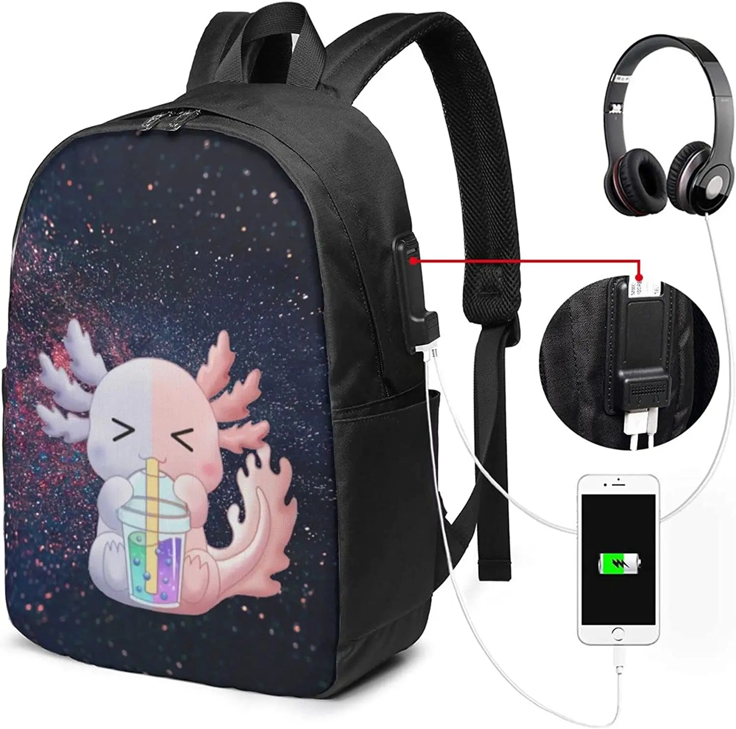Axolotl Backpack Travel Laptop USB College Book Bag