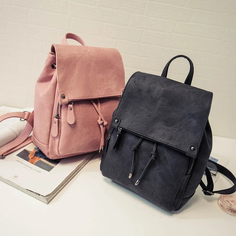 Solid Distressed Backpack High Capacity Casual Vintage Travel Bag