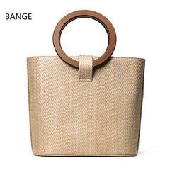 Women Straw Bag Messenger Handbangs Drawstring Inside RattanBags Sac En Paille