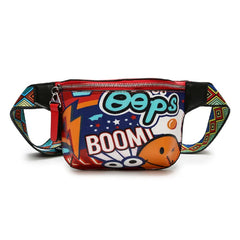 Women Chest Bag Print Graffiti PU Leather Waist Pack Casual Diagonal Female Bags