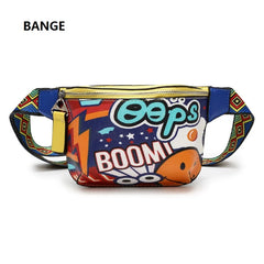 Women Chest Bag Print Graffiti PU Leather Waist Pack Casual Diagonal Female Bags