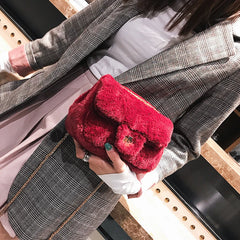 Wild Plush Small Square Shoulder Bag Chain Messenger Bag