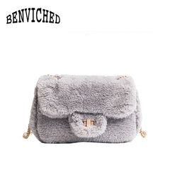 Wild Plush Small Square Shoulder Bag Chain Messenger Bag