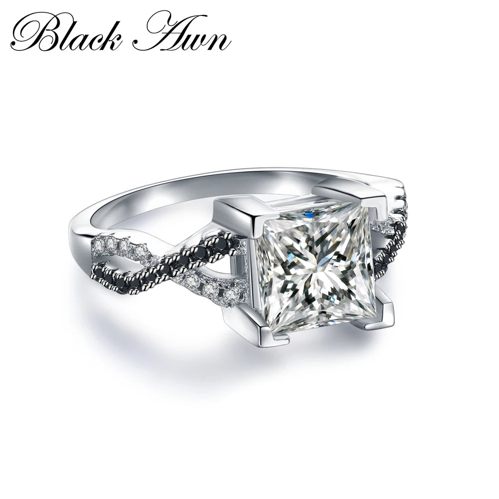 [BLACK AWN] 925 Sterling Silver Rings Engagement Bague Female Wedding Rings