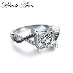 [BLACK AWN] 925 Sterling Silver Rings Engagement Bague Female Wedding Rings