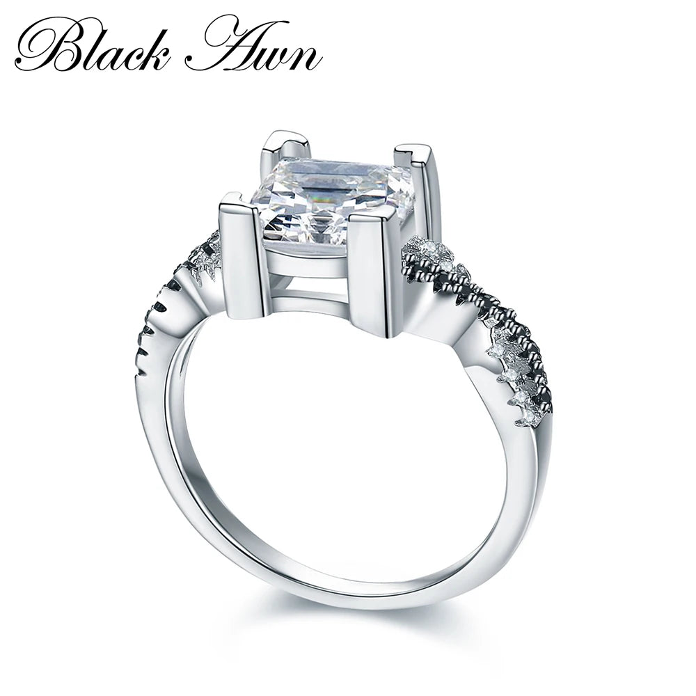 [BLACK AWN] 925 Sterling Silver Rings Engagement Bague Female Wedding Rings