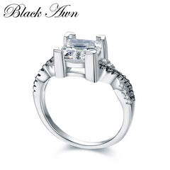[BLACK AWN] 925 Sterling Silver Rings Engagement Bague Female Wedding Rings