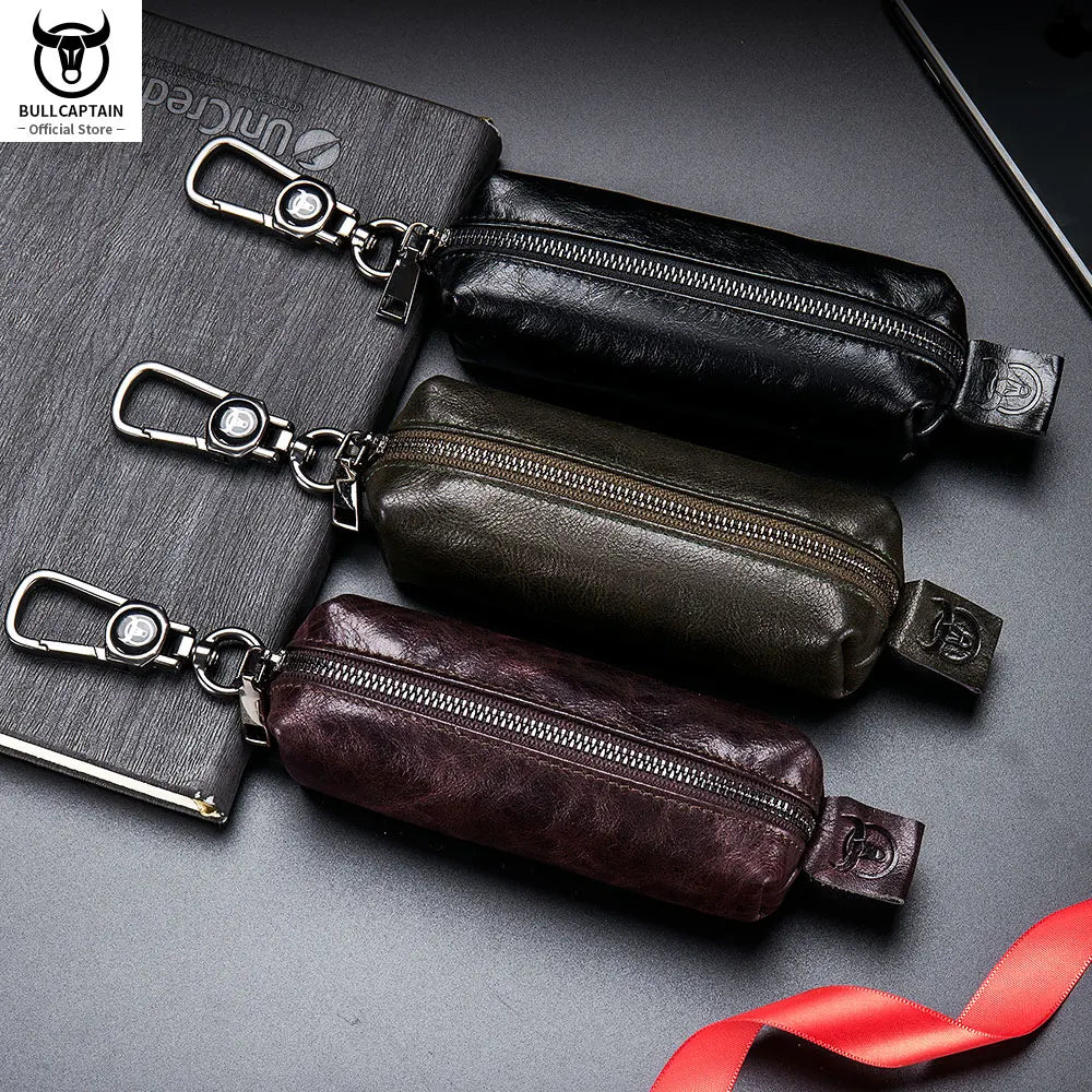 Leather Car Key Holder Zipper Case Top Male Man Organizer