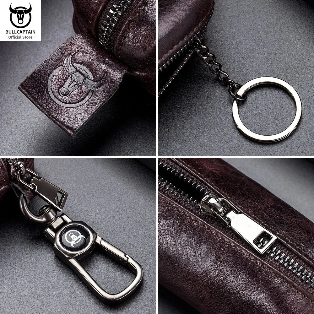 Leather Car Key Holder Zipper Case Top Male Man Organizer