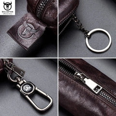 Leather Car Key Holder Zipper Case Top Male Man Organizer
