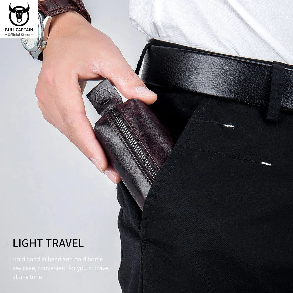Leather Car Key Holder Zipper Case Top Male Man Organizer