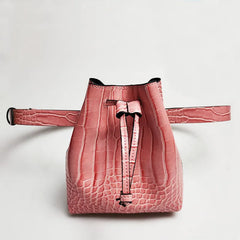PU Leather Bucket Bag Women's High Waist Bag Casual Shoulder Crossbody