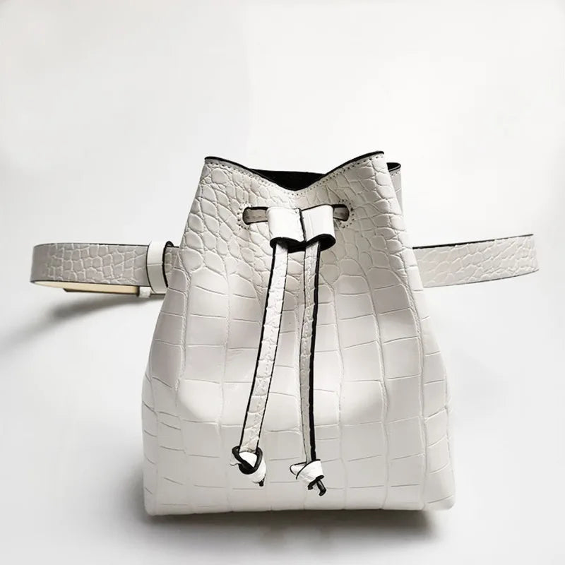 PU Leather Bucket Bag Women's High Waist Bag Casual Shoulder Crossbody