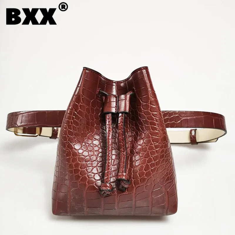 PU Leather Bucket Bag Women's High Waist Bag Casual Shoulder Crossbody