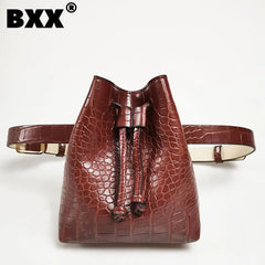 PU Leather Bucket Bag Women's High Waist Bag Casual Shoulder Crossbody