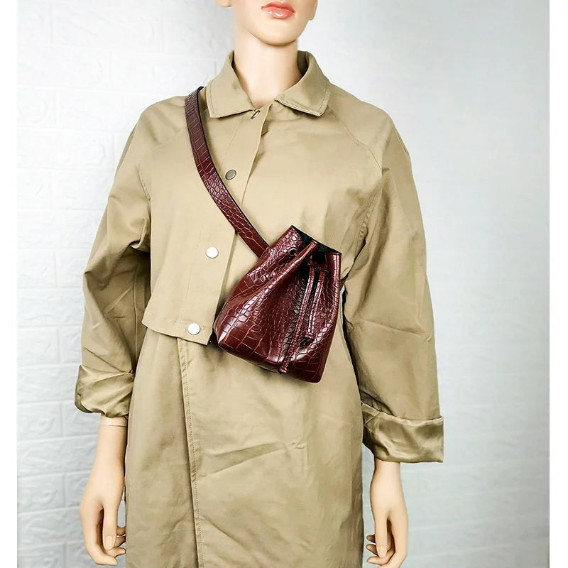 PU Leather Bucket Bag Women's High Waist Bag Casual Shoulder Crossbody