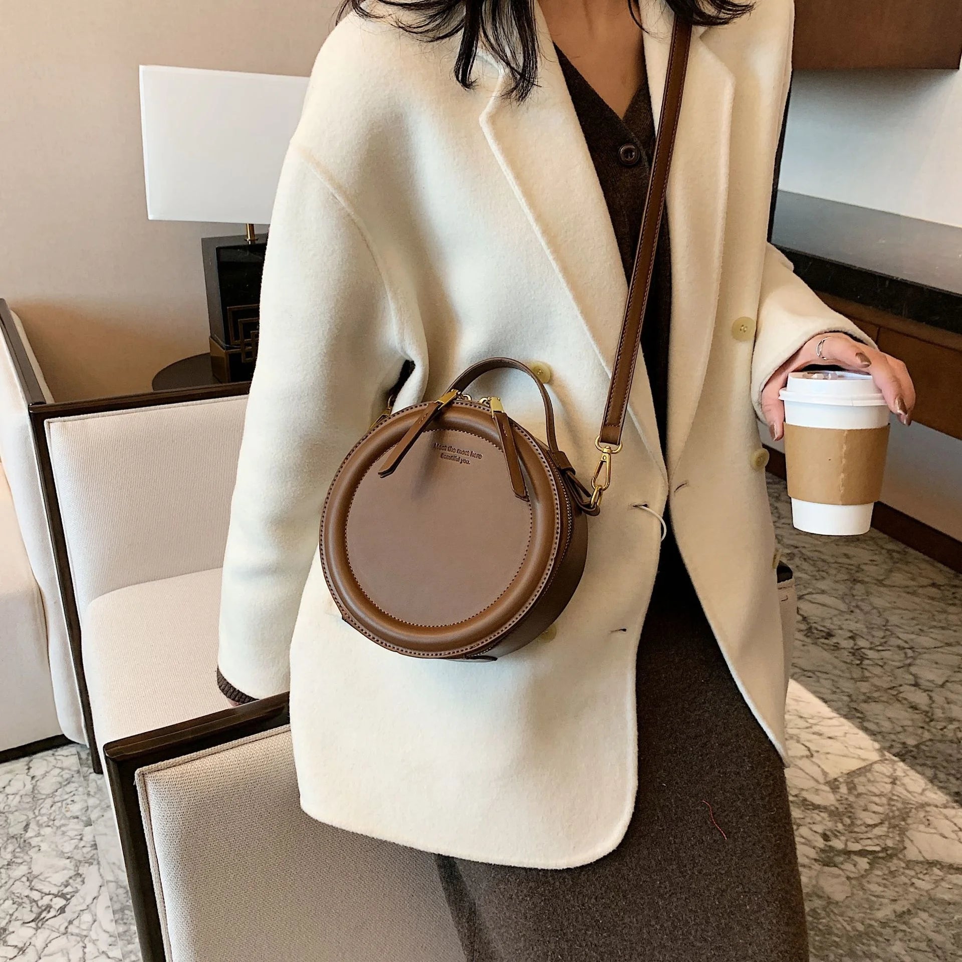 Women PU Leather Shoulder Bag with Zipper - HQ378