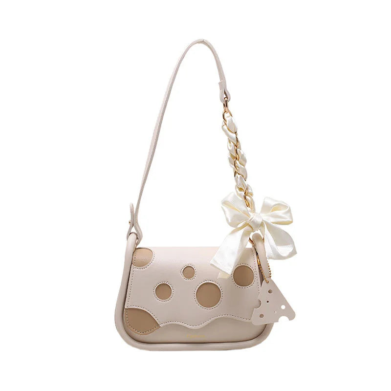Patchwork Contrast Chain Bow Women's Handbag Crossbody Bag