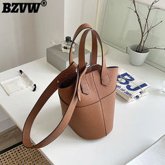 Large Capacity PU Leather Women's Bucket Bag Shopping Shoulder Crossbody Bags