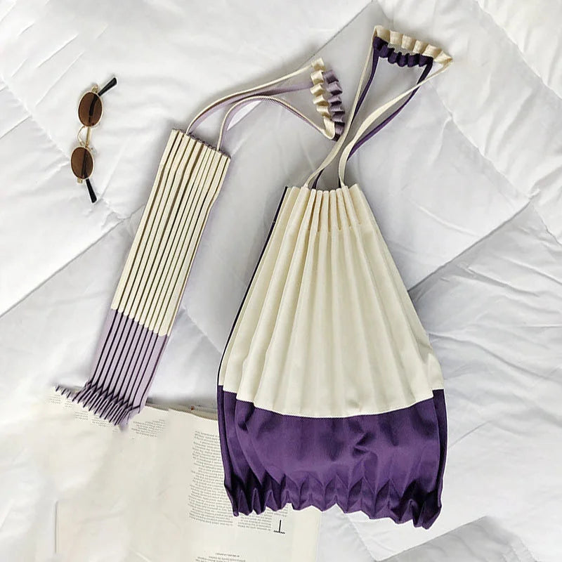 Pleated Canvas Tote Bag For Women Shopper Shoulder Underarm