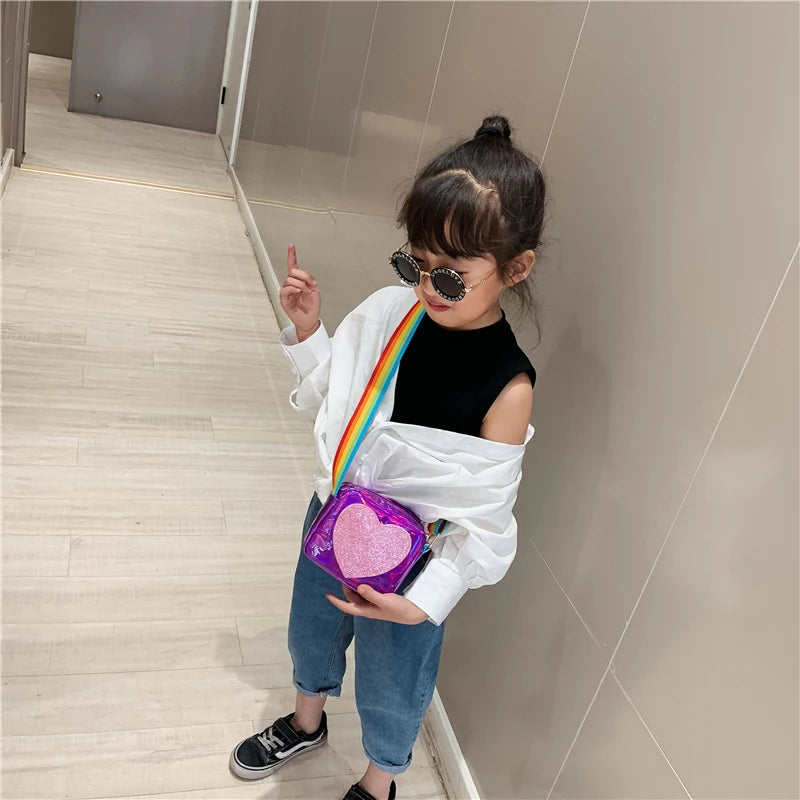 Toddler Shoulder Sequins Rainbow Messenger Handbag Mini Crossbody Bag