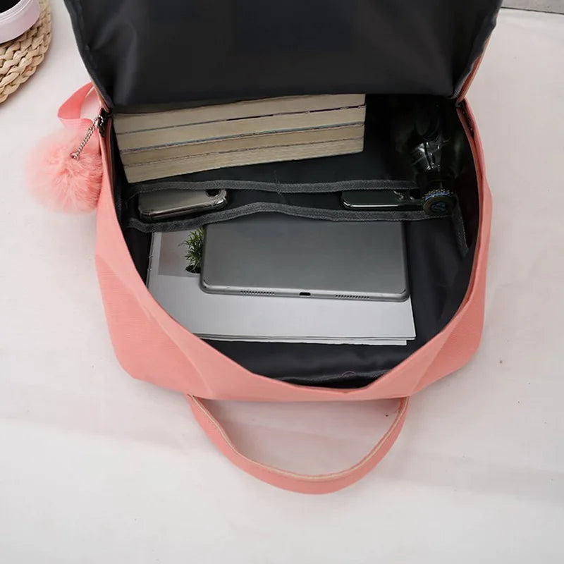 Canvas High School Backpack Set for Teenage Girls