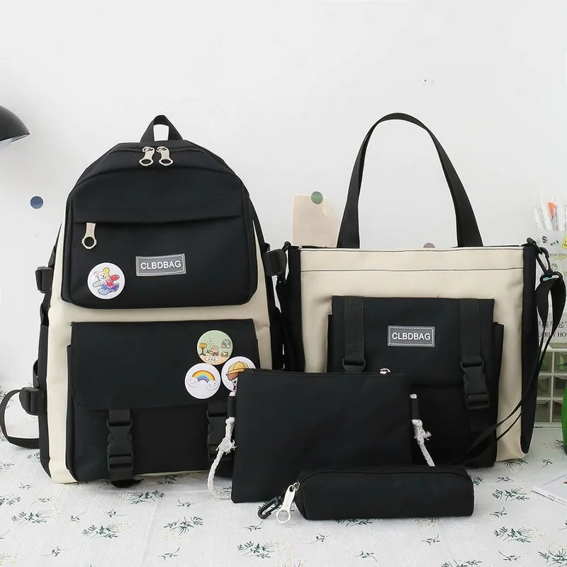 Teenage Girl High School Backpack Set Canvas Travel Bags