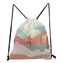 Oil Painting Mountain Forest Drawstring Backpack Bag