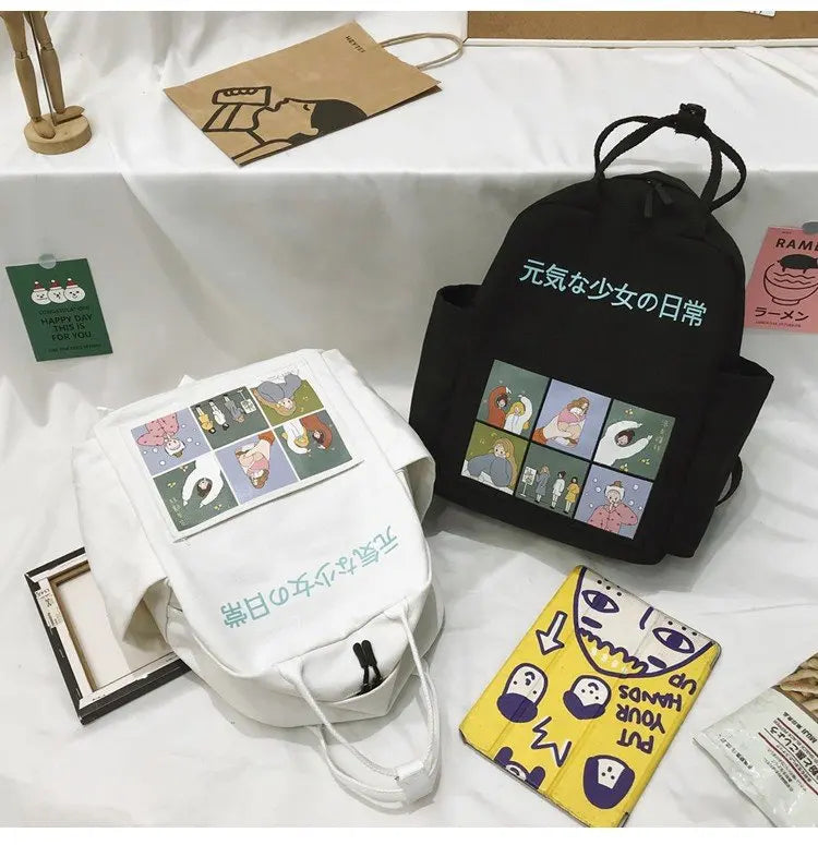 Summer Cartoon Canvas Backpack for Teenage Girls